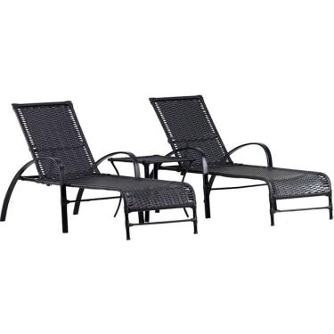 Imagem de 2 Espreguiçadeiras e Mesa Garden em Alumínio Piscina, Jardim com Pintura Eletrostática e Regulagem Trama