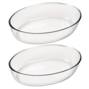 Imagem de Kit 2 Assadeiras 2,4L Travessas Formas Médias de Vidro Temperado Oval Marinex
