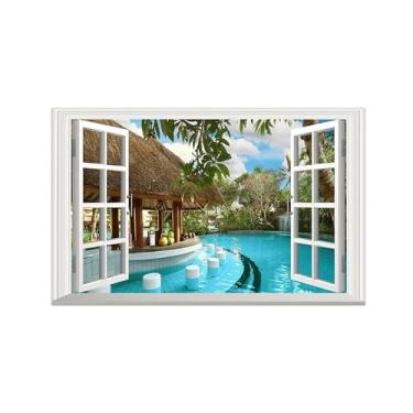 Imagem de Impressão lona janela falsa-Clouds Tree Lake-Imagem arte parede paisagem-Pintura moderna para banheiro decoração 30x50cm12x20in Sem Moldura