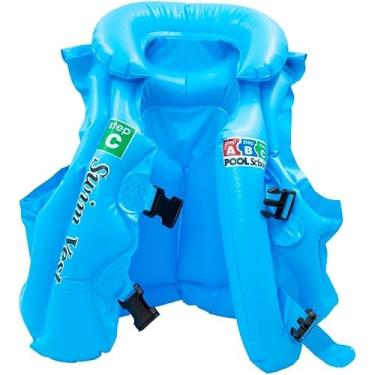 Imagem de Colete Salva-Vidas Infantil Inflável, Azul, 38x32cm, para Crianças 3-4 Anos, com 2 Fechos de Segurança