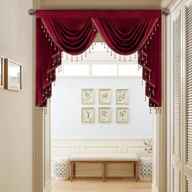 Imagem de Leeva Saia de veludo 109 cm x 150 cm, estilo retrô com franjas - Cortinas grossas com isolamento térmico para portas francesas e janelas de sacada, bolso para varão