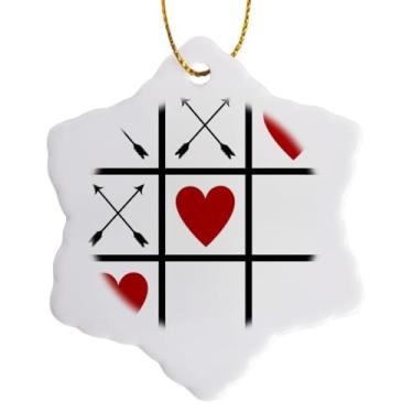 Imagem de 3dRose Tic Tac Toe ornamento de floco de neve com corações e flechas