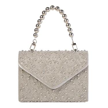 Imagem de COAIMANEY Bolsa Hobo feminina com contas prateadas, bolsa clutch para festa de casamento, formatura, #2508-prata, One Size, Bolsa de noite