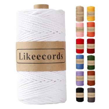 Imagem de Likeecords Cordão De Algodão Para Macramê 3 Mm X 100 M, Fios Torcidos, Corda, Fio Barbante, Artesanato, Tricô, Cabides Plantas, Decoração Casamento E Natal (Branco)