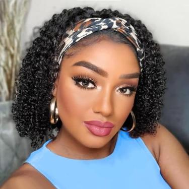 Imagem de LEOSA Peruca Afro Crespa Com Faixa De Cabeça, Curta E Cacheada Para Mulheres Negras, Sintética, Ondulada, Sem Cola, Meio Lenço Anexado