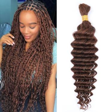 Imagem de Kbeth Cabelo Humano Trançado, Ondulado Profundo, Em Massa, Para Pacote De 50G, Sem Trama, Extensões Cacheadas, Cor Marrom, Tranças Estilo Boho, Água (4#, 24" - 50G)