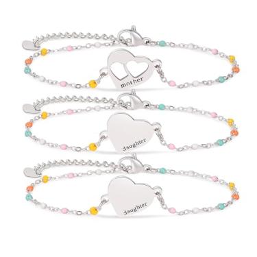 Imagem de DS Conjunto de pulseiras mãe e filha, joias de coração de aço inoxidável banhado a ouro 18K para mulheres e meninas, presentes de dia das mães para mãe/filha, pulseiras ajustáveis combinando para