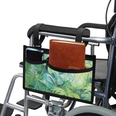 Imagem de Luarisgur Bolsa lateral para cadeira de rodas Green Leaves Bolsa de apoio de braço padrão Walker cadeiras de rodas elétricas acessórios para adultos idosos bolsas para cadeira de rodas para pendurar