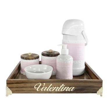 Imagem de Kit Higiene Provençal Dourado Com Nome Rosa Quarto Bebê - Potinho de m