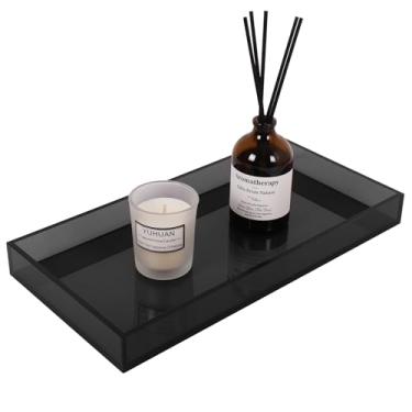 Imagem de Bandeja de acrílico para maquiagem, perfume, suporte de joias, guardanapo, bandeja decorativa cinza de 30 x 15 cm para banheiro, tanque de banheiro, bancada de pia, sala de estar, cômoda, mesa de café