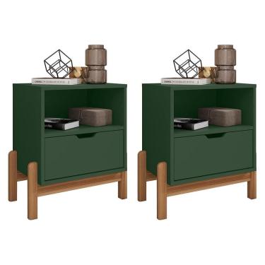Imagem de Kit 2 Mesas De Cabeceira Antares 1 Gaveta Verde Oliva - Casa D Verde Oliva