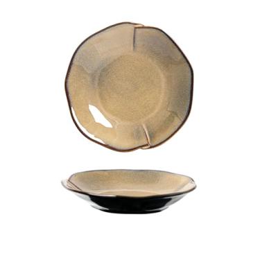 Imagem de Prato de arroz de cerâmica requintado esmaltado em forno retrô doméstico estilo japonês - amarelo areia - 20 cm