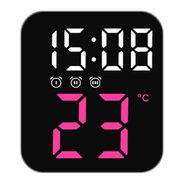 Imagem de Relógio Digital Led Temperatura Alarmes Usb Mesa E Parede (Rosa)