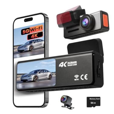 Imagem de Câmera veicular WiFi 4K para carros, câmera frontal e traseira DVR, controle de aplicativo WiF integrado com tela de 5.0 cm, visão noturna, monitor de estacionamento, gravação em loop G-sensor máx. de