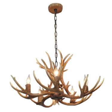 Imagem de Lustres De Chifre De Resina 8 Luzes Country Retro Industrial Wind Net Lustre De Café, A