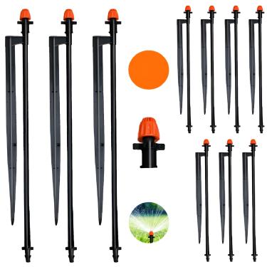 Imagem de Cabeças de irrigação de 360 graus com estacas de 30 cm, emissores de spray de irrigação por gotejamento com mangueira para sistema de irrigação de jardim de tubo de gotejamento de 1/10.2 cm (preto