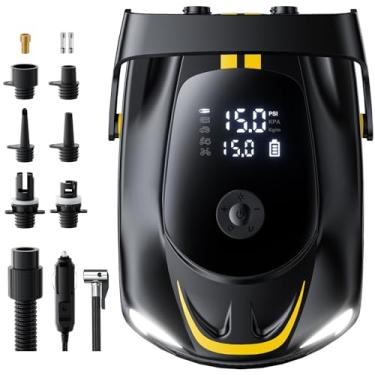 Imagem de CAZITE Bomba elétrica portátil de alta pressão de 50PSI com desligamento automático, função de esvaziamento e conector de carro de 12 V DC para pranchas de stand up, kitesurf, tendas, colchões,