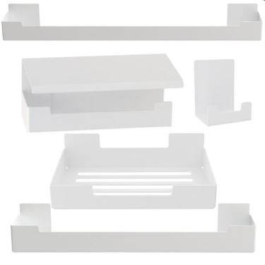Imagem de Kit de Acessórios Para Banheiro 5 Peças Adesivo Branco F.ELG - FassinS