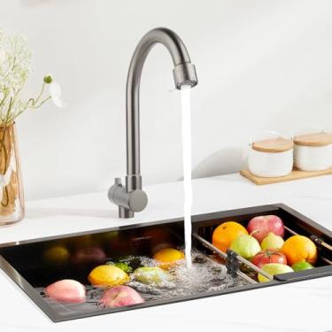 Imagem de Torneira dobrável de manípulo único de rotação 360, torneira de água fria de acampamento torneiras de bacia de cozinha de aço inoxidável, para casa, barco, iate, acampamento, trailer, caravana