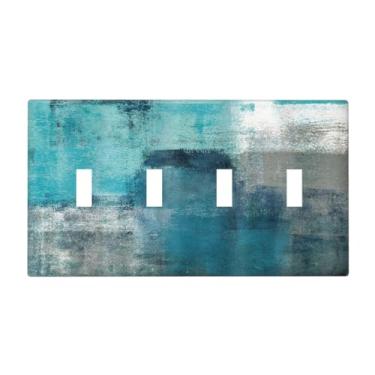 Imagem de Capas de interruptor de luz quadriculada azul turquesa azul-petróleo cinza quádruplo decorativo abstrato moderno aquarela 4 entradas placas de parede 4 furos dispositivos elétricos placa frontal para