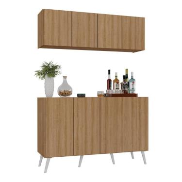 Imagem de Kit Bar Armário Aéreo E Aparador 4 Portas Retrô Multimóveis Mp1086 Rustic/branco Rustic/branco