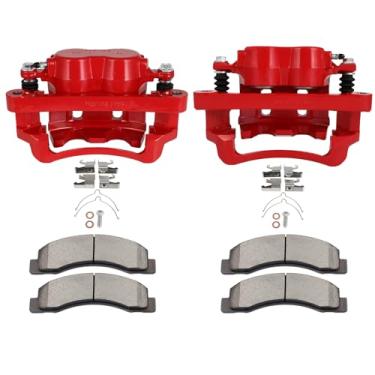 Imagem de SCITOO Kit de freio dianteiro esquerdo e direito [4] Pastilhas de freio [2] Pinças de disco de freio com suporte compatíveis com 2000-2005 para Ford para excursão, 1999-2004 para Ford para F-250 Super