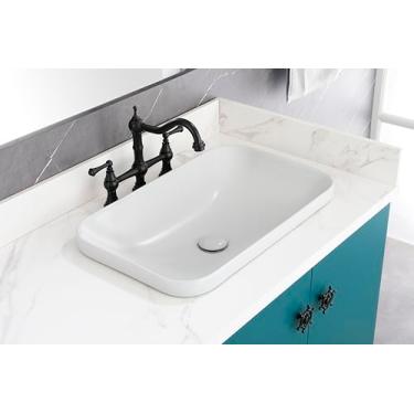 Imagem de Pia de vaso de banheiro, Poeyleja 61 x 35 x 14,5 x 14,8 cm, pia de banheiro semi-embutida retangular cinza para banheiro pia de banheiro moderna pia pia de banheiro pia acima do balcão