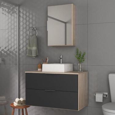 Imagem de Conjunto Gabinete Banheiro Rubi 80cm - Gabinete + Cuba + Espelheira Ma