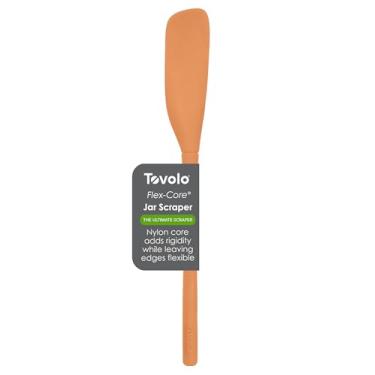 Imagem de Tovolo Apricot Flex-Core All-Silicone Long-Handled Jar Scraper Spatula, Angled Turner Head, Kitchen Tool With Flat Back & Curved Front for Scooping & Scraping