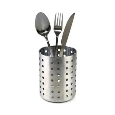 Imagem de Porta Talheres Redondo Escorredor Organizador Aço Inox 12,5 x 9cm - Cl