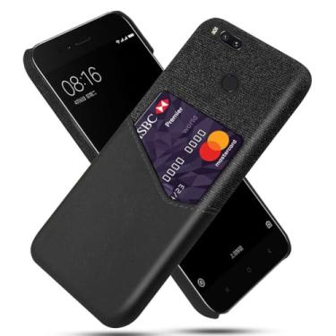Imagem de Capa para Xiaomi Mi A1,Tela e tampa de couro PU,Antideslizante,360°cobertura completa à prova de choque com 1 slot de cartão atrás,Prevenção de queda-Black