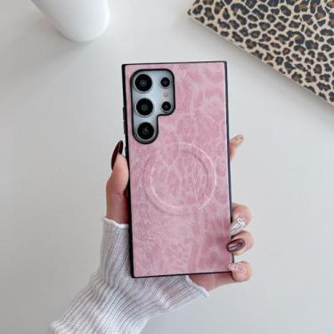 Imagem de YOGISU Capa de couro TPU com estampa de leopardo retrô para Samsung S25Plus (para Samsung S25Plus/rosa)