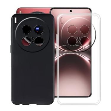 Imagem de HGJTFANY Capa de celular para Vivo X200 Ultra (17.3 cm), capa transparente ultrafina de silicone macio à prova de choque + capa preta flexível TPU antiarranhões, para capa Vivo X200 Ultra - 2 peças
