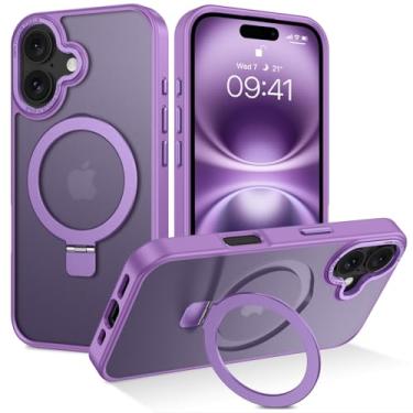 Imagem de DUEDUE Capa magnética para iPhone 16 Plus com suporte de anel [compatível com Magsafe], capa protetora fina à prova de choque para Apple iPhone 16 Plus de 6,7 polegadas, roxo rosado