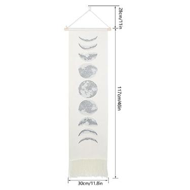 Imagem de Ymiko Tapeçaria da Lua, Casa Artesanal Lua Ciclos Padrão Tapete de Parede Parede Decorativa Pendurada Decoração de Tingestry Decoração de Tapeçaria Vertical para Apartamento Em Casa de Arte de de Quarto (46*12 polegadas)