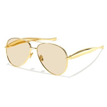 Imagem de Chicid Óculos de sol aviador grandes para mulheres, moderno, armação de metal 2025, proteção UV, Armação dourada/lente champanhe B06, Large