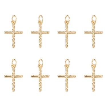 Imagem de KISSITTY 8 peças de pingentes de cruz banhados a ouro 18 quilates a granel de latão crucifixo pingente de cruz pingentes de cristal delicados de metal com anel de salto para pulseiras, colar, brincos