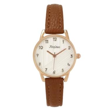 Imagem de Top Plaza Relógio clássico feminino, pulseira de couro, algarismos arábicos, fácil de ler, relógios femininos para pulsos pequenos, Marrom, small