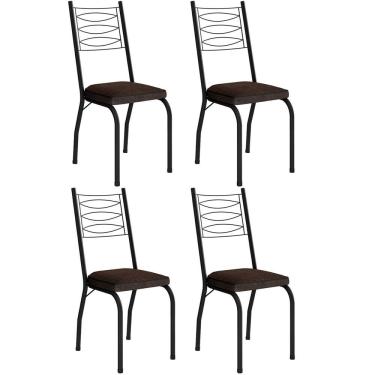 Imagem de Kit 4 Cadeiras Aço Carbono Tubular Metálica Acabamento D-25 Luana Preto-imbuia