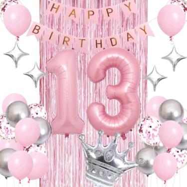 Imagem de PASOCON Decorações Para O Seu 13º Aniversário - Balões Rosa E Prata, Cortina De Franjas, Balão Estrela Em Forma Coroa A Festa 13 Anos Da Princesa