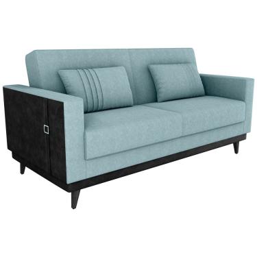 Imagem de Sofa Cama 2 Lugares 203 cm Boucle Azul Corino Preto Milani Store