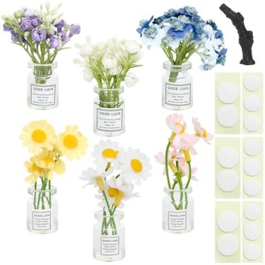 Imagem de ONEST Conjunto de 6 flores acessórios interiores de carro decorações painel decoração margarida painel decoração espelho retrovisor ornamento para mulheres