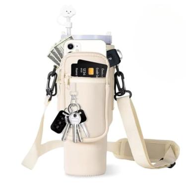 Imagem de Bolsa dabria Para transporte de garrafa e copo de água Stanley 887 ml/1,18 L com bolso para celular, de neoprene, com alça ajustável, tampa para canudo e mosquetão para acessórios de copo Stanley