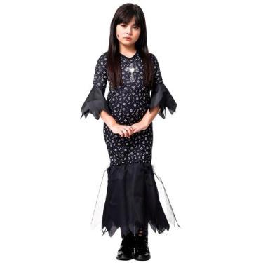 Imagem de Fantasia Mortícia Addams Infantil Vestido Longo de Halloween - Fantasi