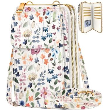 Imagem de Miss Adola Bolsa de telefone feminina – Lindas bolsas transversais, carteira para celular com alça ajustável, zíper e compartimentos para cartão, Flor selvagem, Small