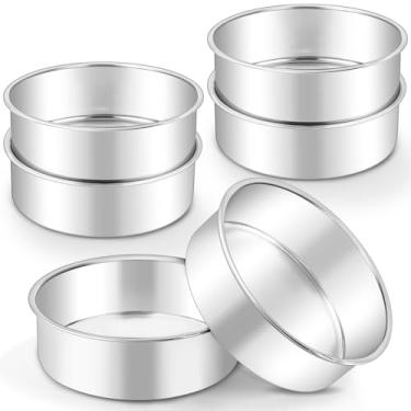 Imagem de LIANYU Conjunto de 6 formas de bolo de 15 cm, formas de bolo de camada redonda para assar, assadeira redonda de aço inoxidável, assadeira para forno e máquina de lavar louça, não tóxica e resistente