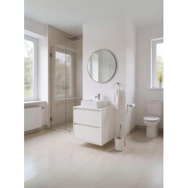 Imagem de Gabinete para Banheiro com Cuba e Espelho Redondo 60cm Mdf Branco Duba