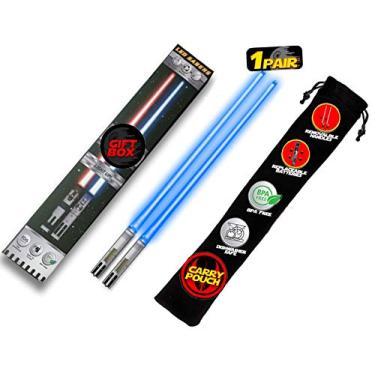 Imagem de Palhetas de luz iluminam Star Wars, palitos de sabre de luz brilhante, sabre para acender sushi, sabres reutilizáveis – alça removível, pode ser lavado na lava-louças, caixa de presente premium e estojo de transporte incluídos – azul 1 par