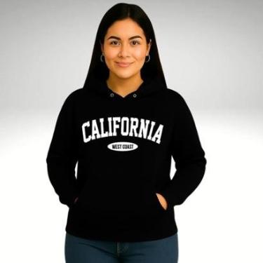 Imagem de Moletom Unissex California Canguru Blusas de Frio Casaco Fechado Liso Estampado-Unissex