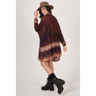 Imagem de Bata Ampla Marrom Estampa De Cavalo Com Pedrinhas Yacamim S9-Feminino